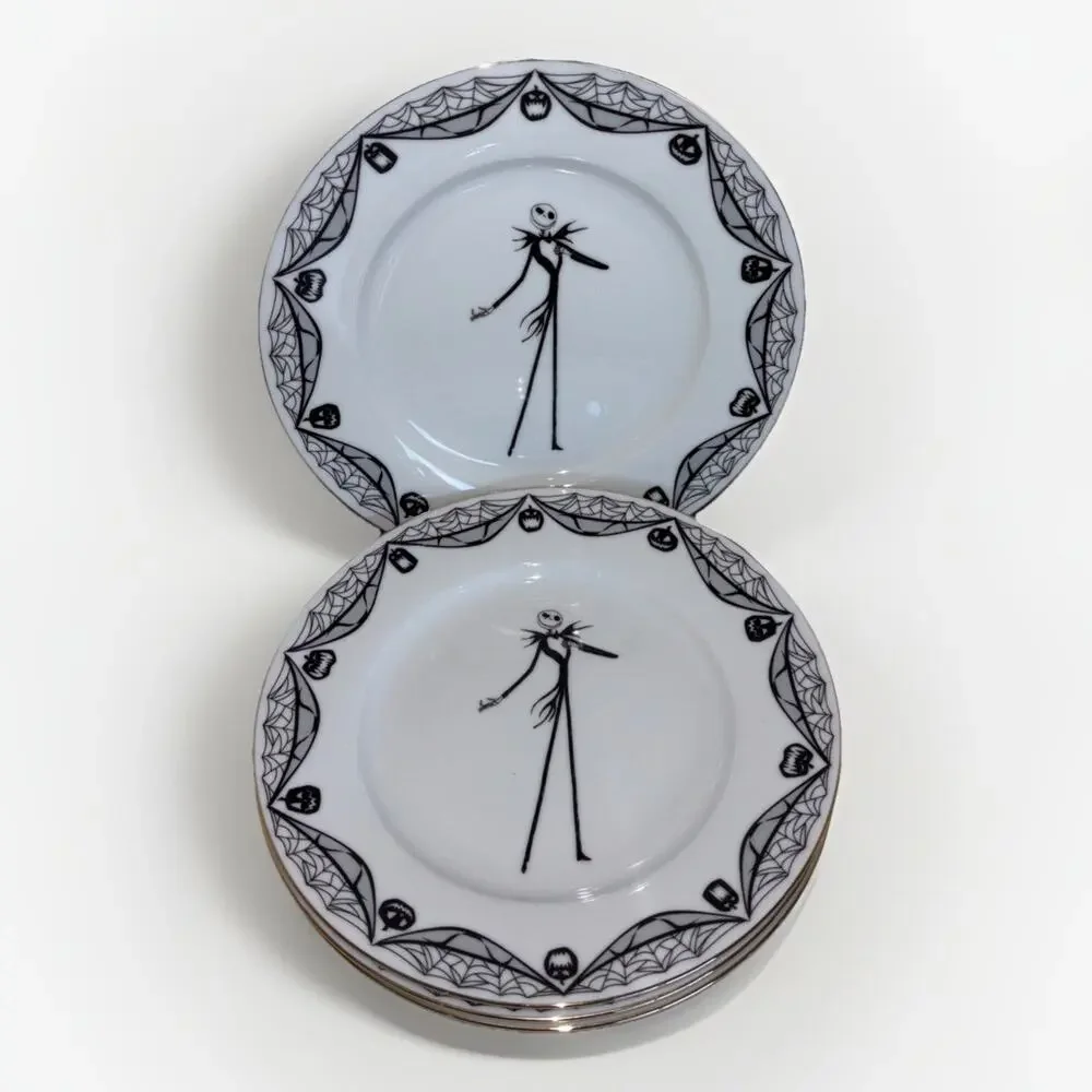 4 Jack Skellington Salad Dessert Plates Disney Nightmare Before Christmas NEW